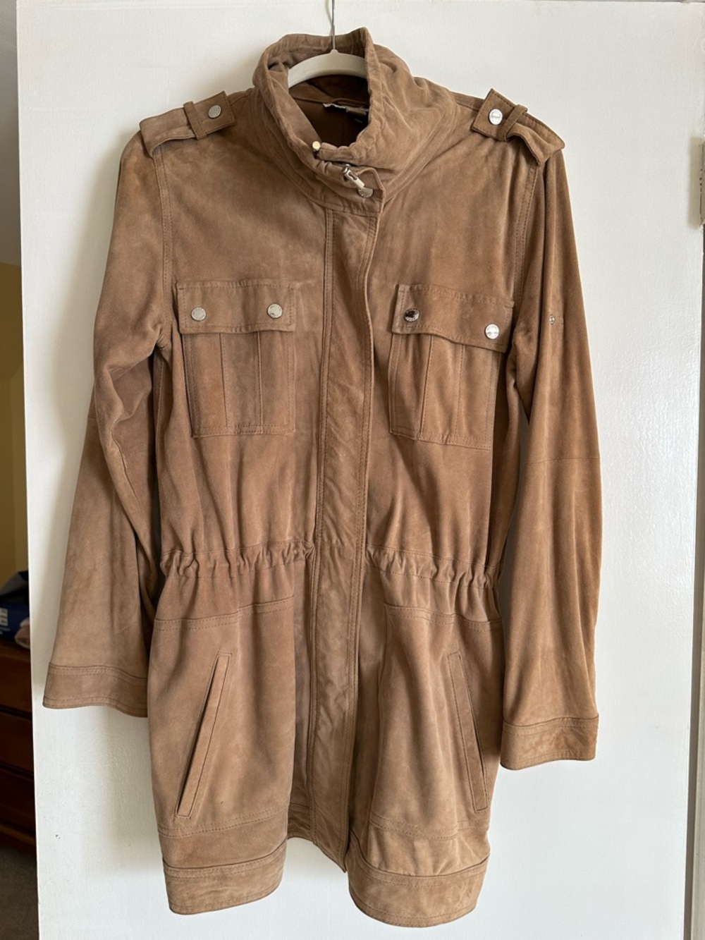 Michael Kors Suede Leather Utility Jacket - Camel Brown.